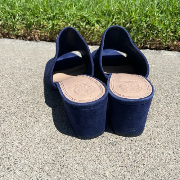 EUC Tory Burch Peep Mule Sandals Navy Blue Suede Size 7.5 - Picture 5 of 13